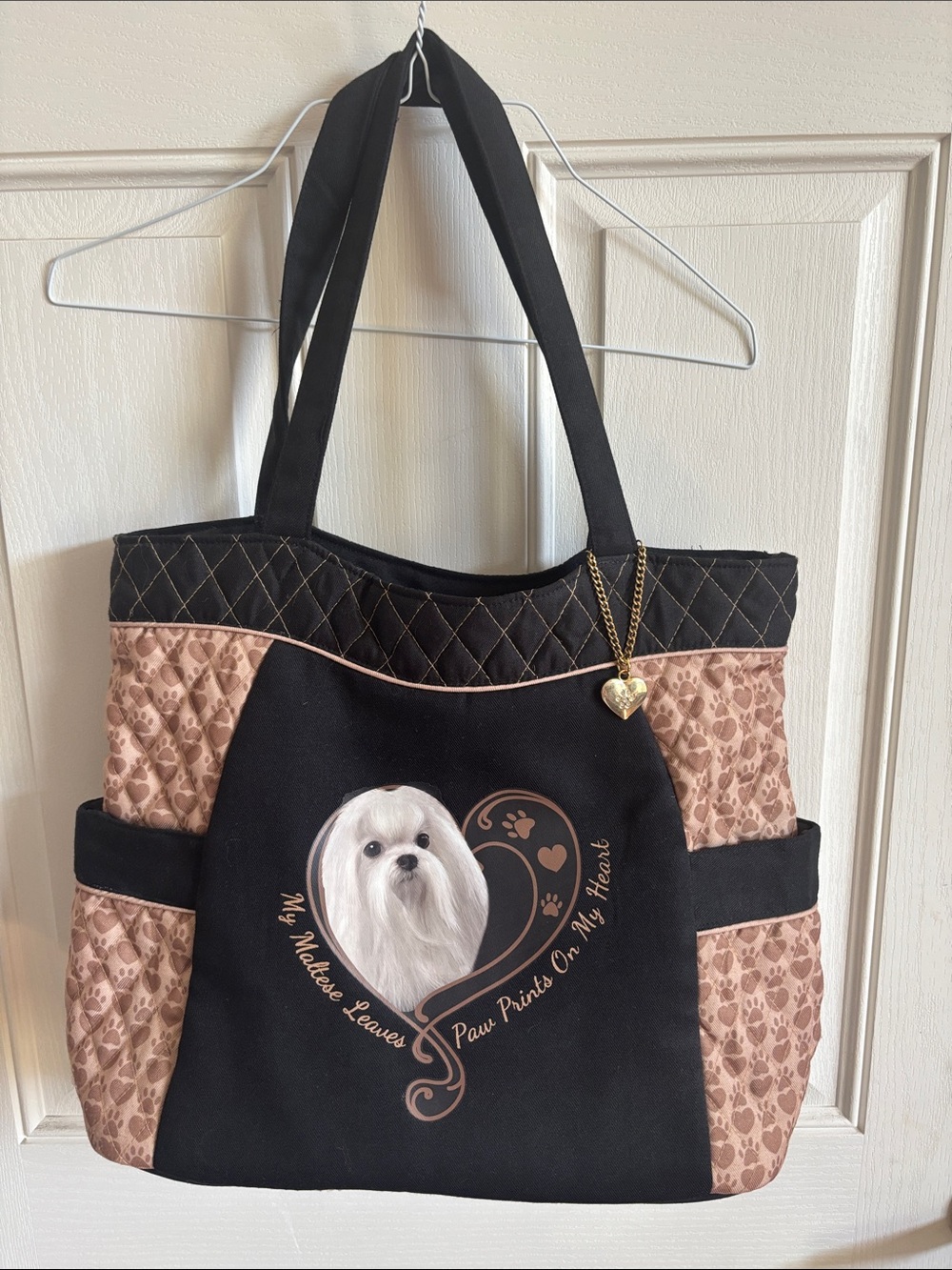 Black and Beige Maltese Print Tote Bag